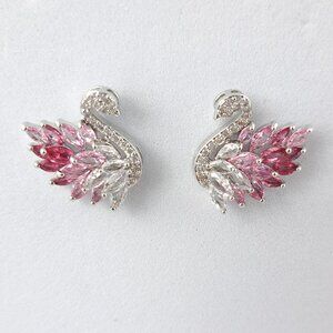 Elegant Pink and Silver Swan Earrings